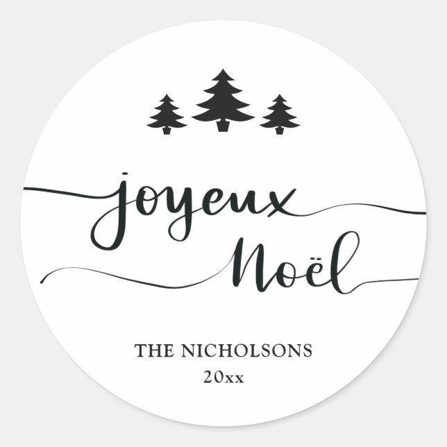 Joyeux Noel | Handwritten Modern Holiday Classic R Classic Round Sticker (Front)
