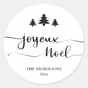 Joyeux Noel   Handwritten Modern Holiday Classic R Round Sticker