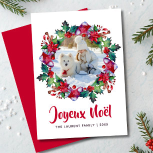 Joyeux Noël Holiday Stocking Floral Wreath Photo