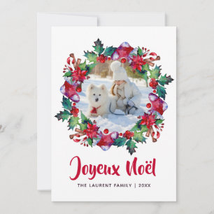 Joyeux Noël Holiday Stocking Floral Wreath Photo