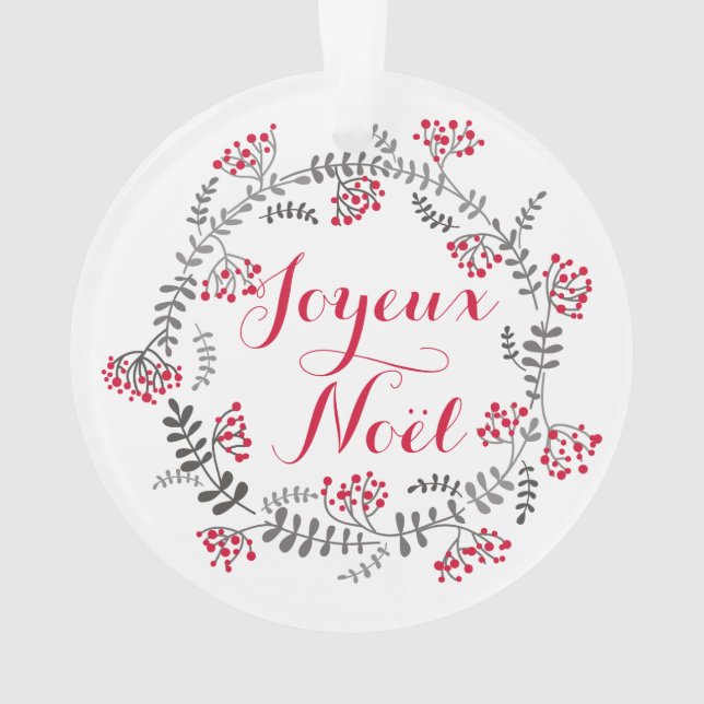Joyeux Noël Holly Wreath Christmas Ornament (Back)
