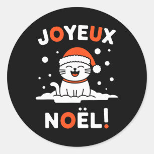Joyeux Noël Khao Manee White Cat Christmas Santa 2 Classic Round Sticker