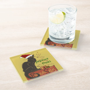 Joyeux Noel Le Chat Noir Christmas Spoof  Glass Coaster