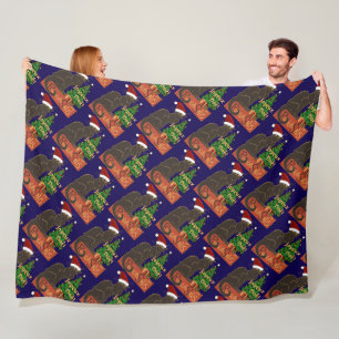 Joyeux Noel Le Chat Noir Spoof With Yule Tree Fleece Blanket