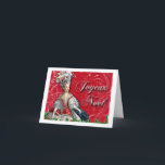 Joyeux Noel Marie Antoinette Christmas Holiday Card<br><div class="desc">"Joyeux Noel" is a delightful way to say Merry Christmas in French. This design features a collage of Marie Antoinette from an antique illustration, white dove, holly, flourishes and swirls, antique script writing and more! The background is a rich red with white flourishes and a vintage style grunge border. The...</div>