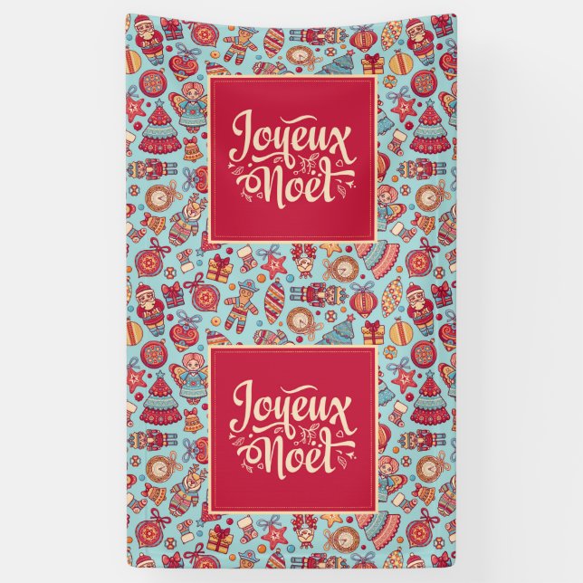 Joyeux Noel Merry Christmas french folk art Banner (Vertical)