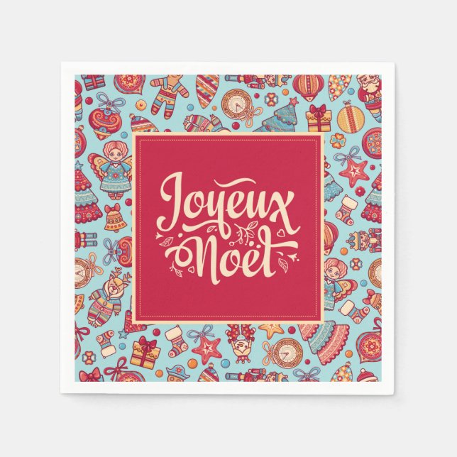 Joyeux Noel Merry Christmas french pattern Napkin (Front)