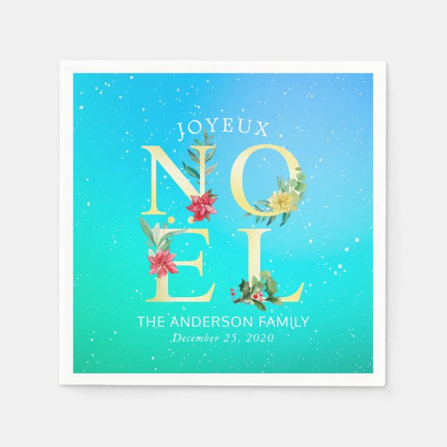 Joyeux Noel Merry Christmas Happy New Year Wishes Napkin (Front)