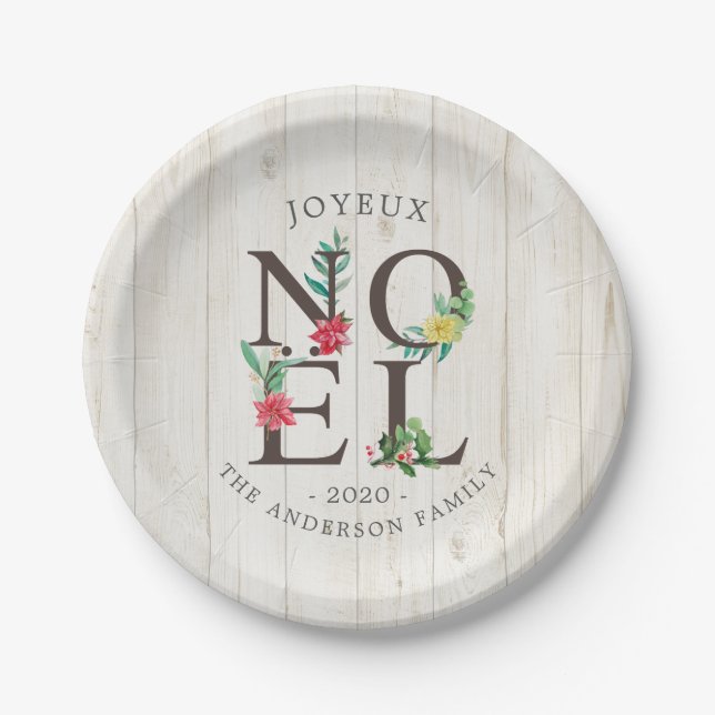 Joyeux Noel Merry Christmas Happy New Year Wishes Paper Plate (Front)