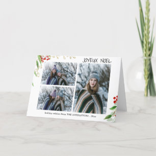Joyeux Noel Modern Red Gold Berry   Multi Photo Holiday Card