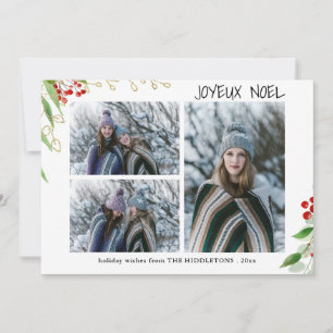 Joyeux Noel Modern Red Gold Berry   Multi Photo Holiday Card