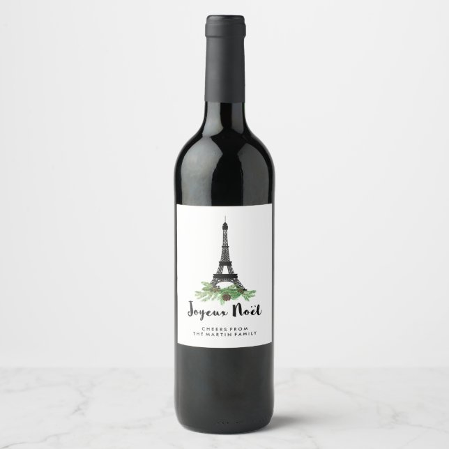 Joyeux Noel | Paris Christmas with Eiffel Tower Wine Label (Front)
