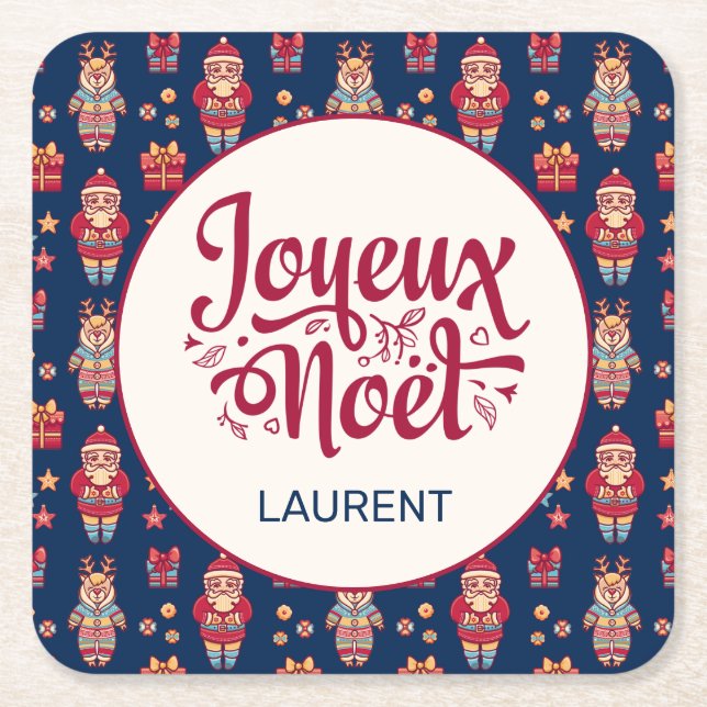 Joyeux Noel Personalised Square Paper Coaster (Front)
