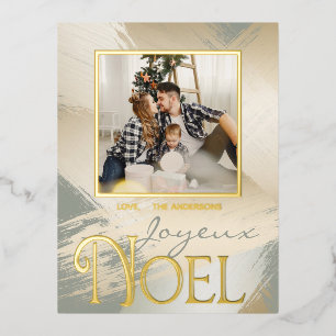 Joyeux Noel Photo Card Modern Gold Paint Strokes