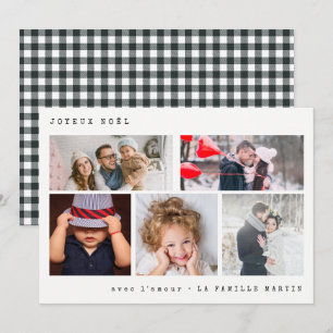 Joyeux Noel Photo Collage   Black Gingham Holiday Card