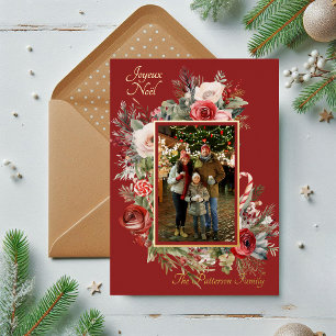 Joyeux Noël Photo Floral Foil French Holiday Card