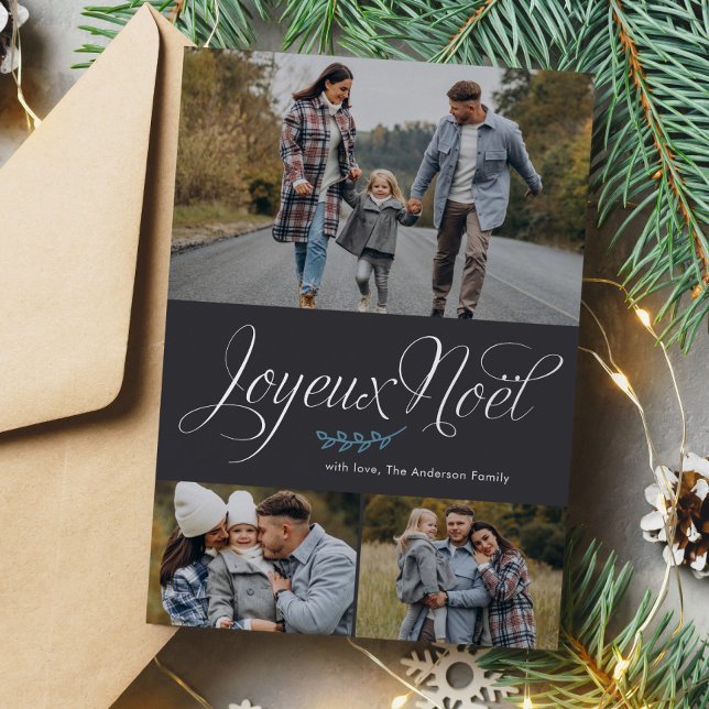 "Joyeux Noel" Photo Gallery of Three  Foil Holiday Card (Creator Uploaded)