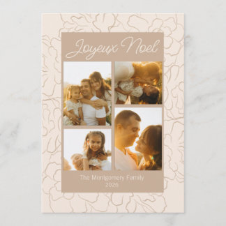 Joyeux Noel Pinecone Floral Photo Collage Holiday Card