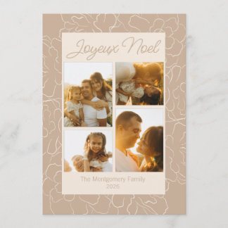 Joyeux Noel Pinecone Foral Photo Collage Holiday Card