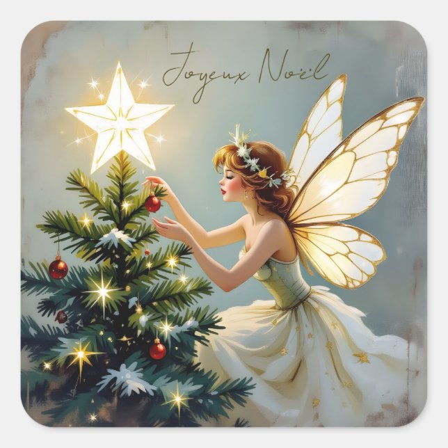 Joyeux Noël | Pretty Fairy Christmas Square Sticker (Front)