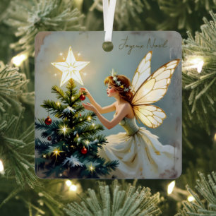 Joyeux Noël   Pretty Fairy Personalised Christmas Metal Tree Decoration