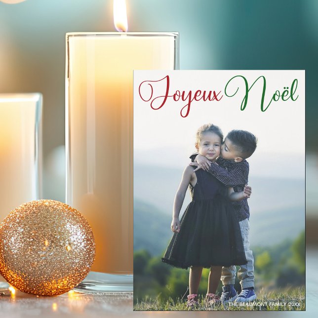 Joyeux Noël Red Green Script Photo Magnet Card (Creator Uploaded)