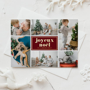 Joyeux Noël Retro Typography Red Photo Collage Foil Holiday Postcard