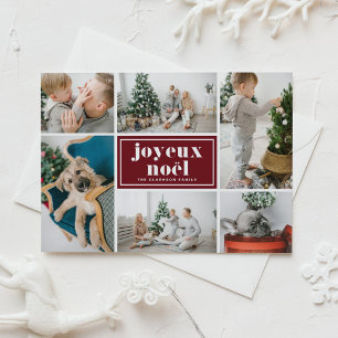 Joyeux Noël Retro Typography Red Photo Collage Holiday Card