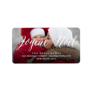 Joyeux Noel Script Photo Christmas Return Address Label