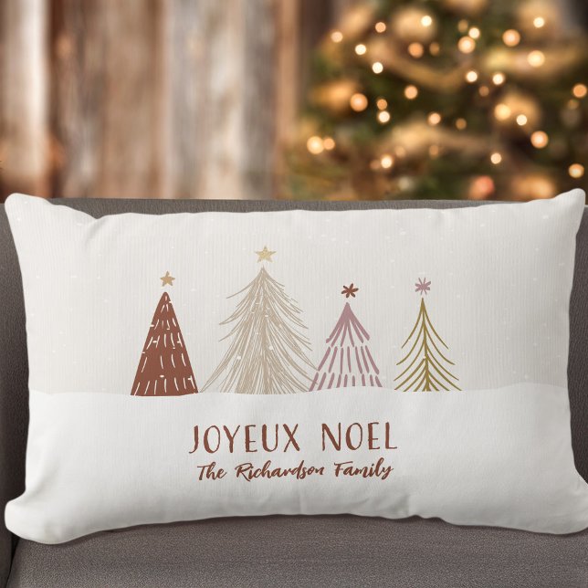 	Joyeux Noel Snowy Forest Holiday Personalised Lumbar Cushion (Creator Uploaded)