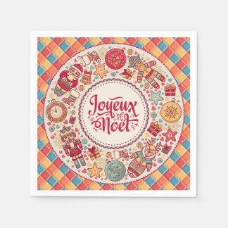 Joyeux Noel traditional folk art French Christmas  Napkin