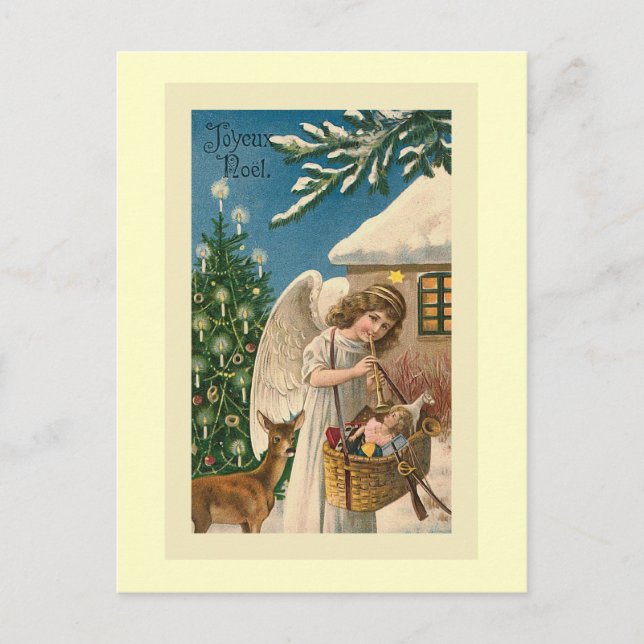 "Joyeux Noel Vintage Christmas Card" Holiday Postcard (Front)