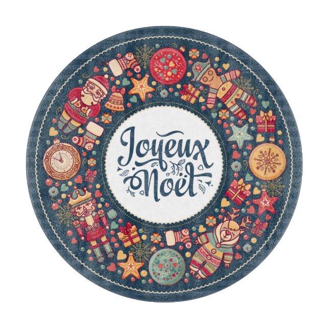 Joyeux Noel vintage Christmas figurines stylish Cutting Board (Front)