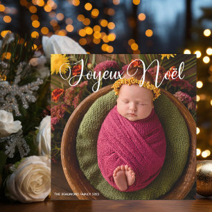 Joyeux Noël White Script Photo Christmas Magnet