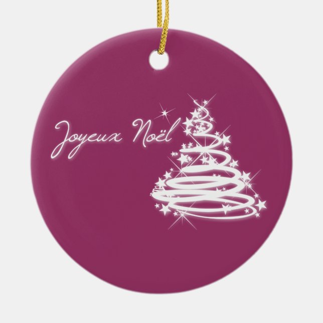 Joyeux Noël with Christmas Tree Ceramic Ornament (Front)