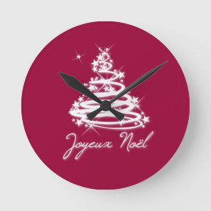 Joyeux Noël with Christmas Tree Round Clock
