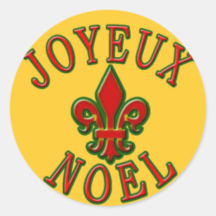 Joyeux Noel with Fleur de Lis Holiday Cards Classic Round Sticker