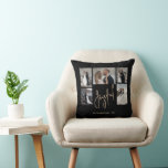 JOYFUL 5 Photo Christmas Cushion<br><div class="desc">Multi-photo Christmas pillow features your names and the word Joyful in chic lettering on a unique black grid background. Just upload your favorite 5 photos and add your personalization. MATCHING items in our store.</div>