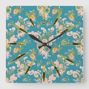 Joyful abstract flower petal design square wall clock