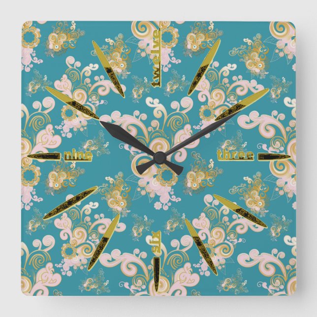 Joyful abstract flower petal  design square wall clock (Front)