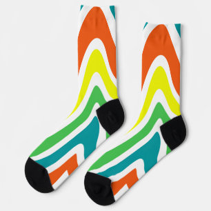 Joyful abstract pattern Blue orange green yellow Socks
