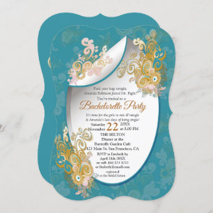 Joyful Abstract Pink, Sky-blue - Pink Flowers Invitation