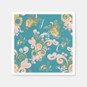 Joyful Abstract Pink, Sky-blue - Pink Flowers Napkin