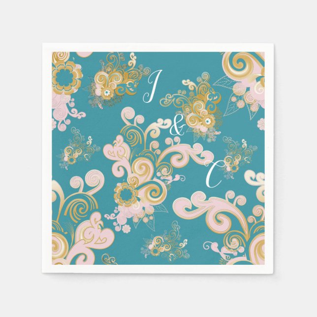 Joyful Abstract Pink, Sky-blue - Pink Flowers Napkin (Front)