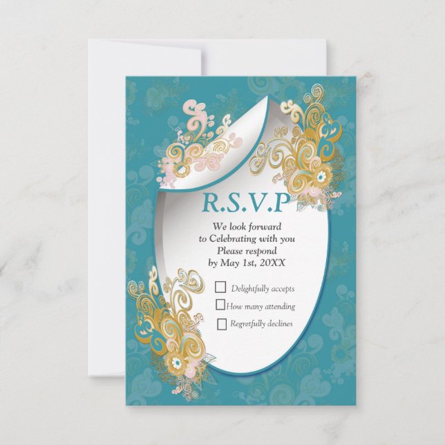Joyful Abstract Pink, Sky-blue - Pink Flowers RSVP Card (Front)