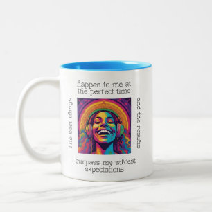 Joyful Affirmation Girl – Colourful Motivational Two-Tone Coffee Mug