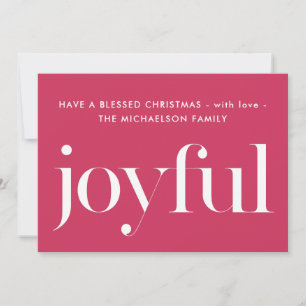Joyful and Blessed Pink Photo Christmas Holiday Card
