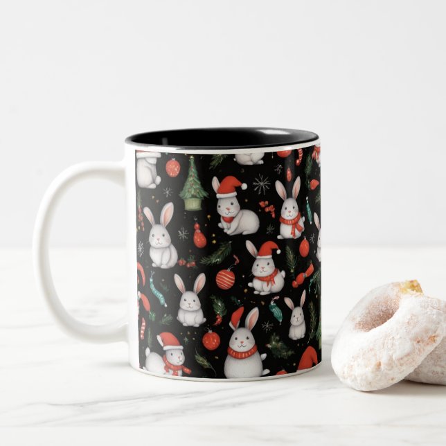 Joyful and festive Christmas bunny mug (With Donut)