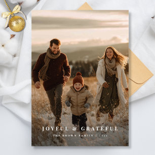 Joyful and Grateful Modern Family Christmas Photo Holiday Card