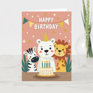 Joyful Animal Trio Birthday Card